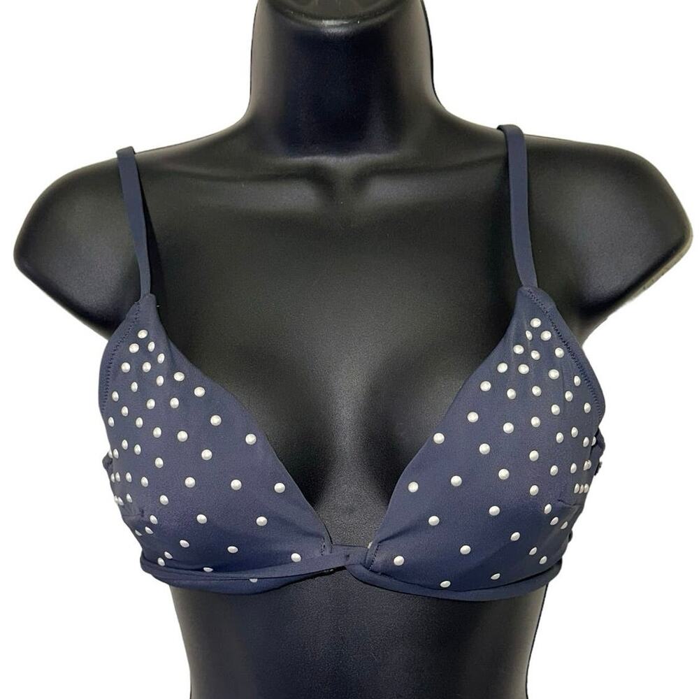 Shade‎ & Shore Periwinkle Pearl Embellished Bikini Top 34B Push Up Swim Top NWOT